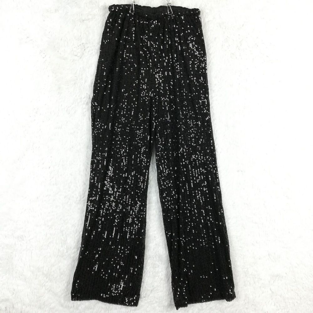Nicole Miller Womens Pants Wide Leg Bling Sequins Very Black Lounge S New